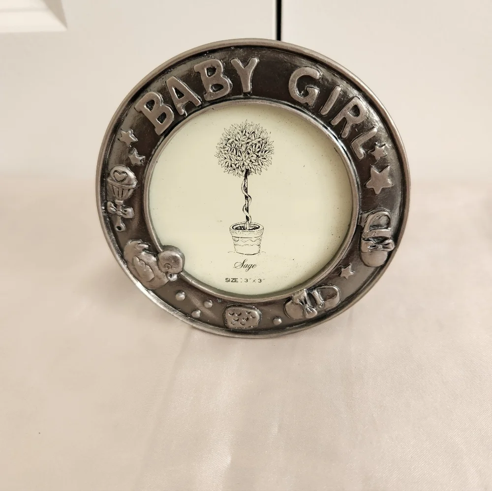 Vintage Pewter Noah’s Ark Picture Frame, Baby Girl & Baby Boy Frame